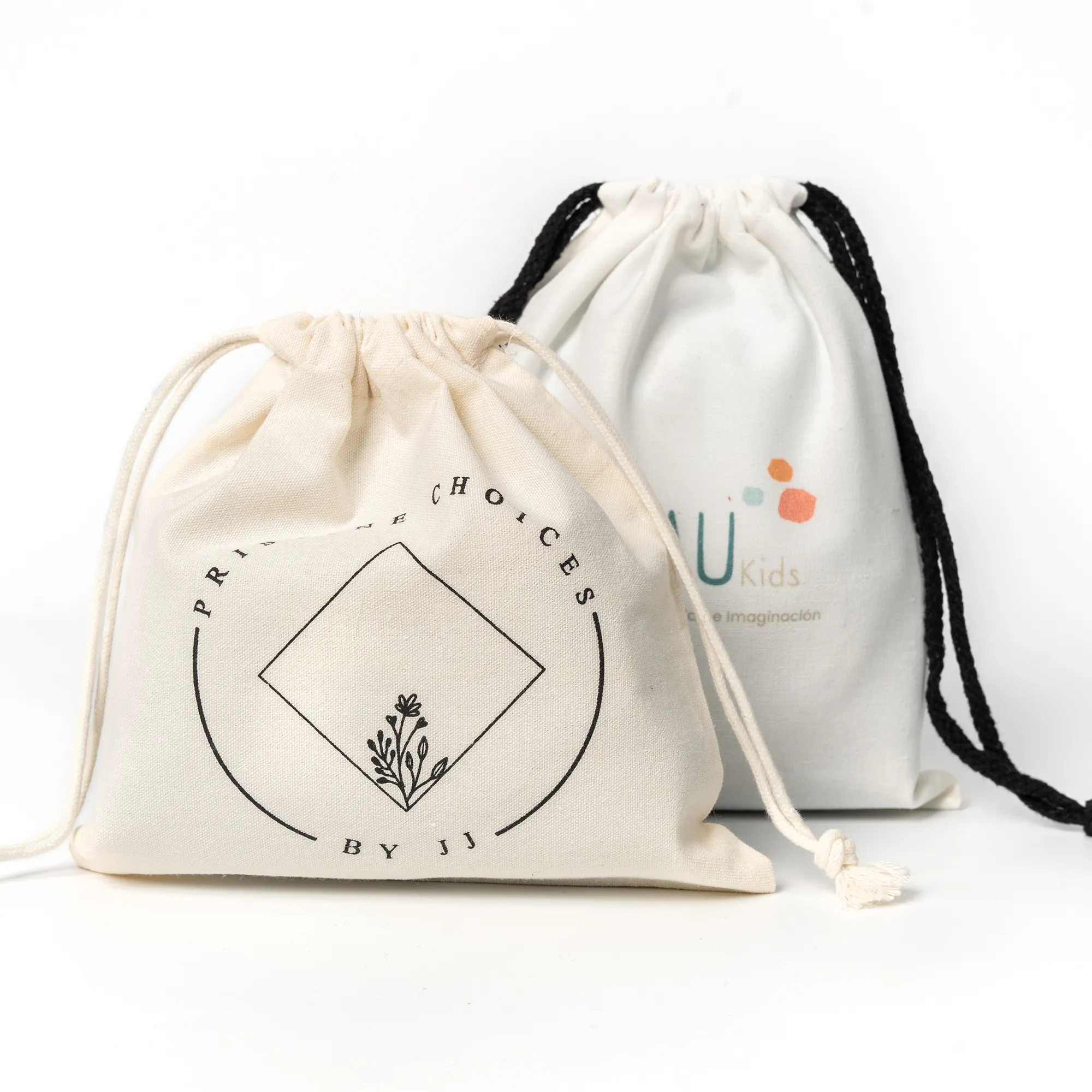 छोटे पर्यावरण के अनुकूल सफेद मलमल उपहार पाउच कस्टम लोगो कपास Drawstring बैग