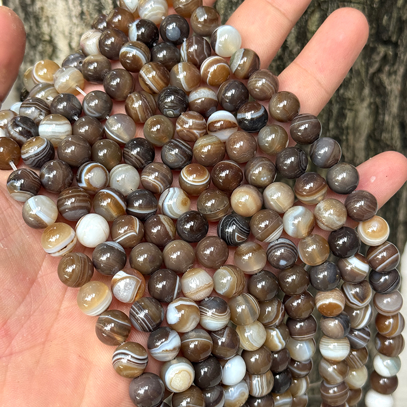 Perles d'agate à bandes café