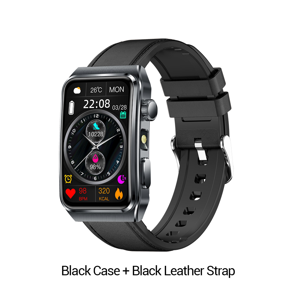 Boîtier noir + bracelet en cuir noir