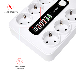 办公室家用欧盟插头3000W 2m电缆过载保护USB C型端口带安全开关电源条的扩展插座 - Product Image 4