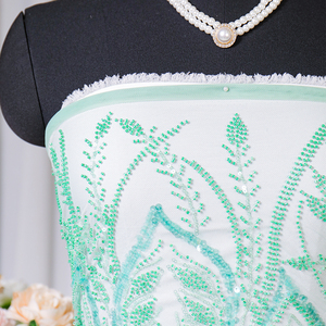 Bạc Hà màu xanh lá cây lá hoa sequin vải trên cơ sở <span class=keywords><strong>Net</strong></span> thêu <span class=keywords><strong>Net</strong></span> tôn tạo thời trang ren vải cho may mặc & trang trí nội thất - Product Image 3
