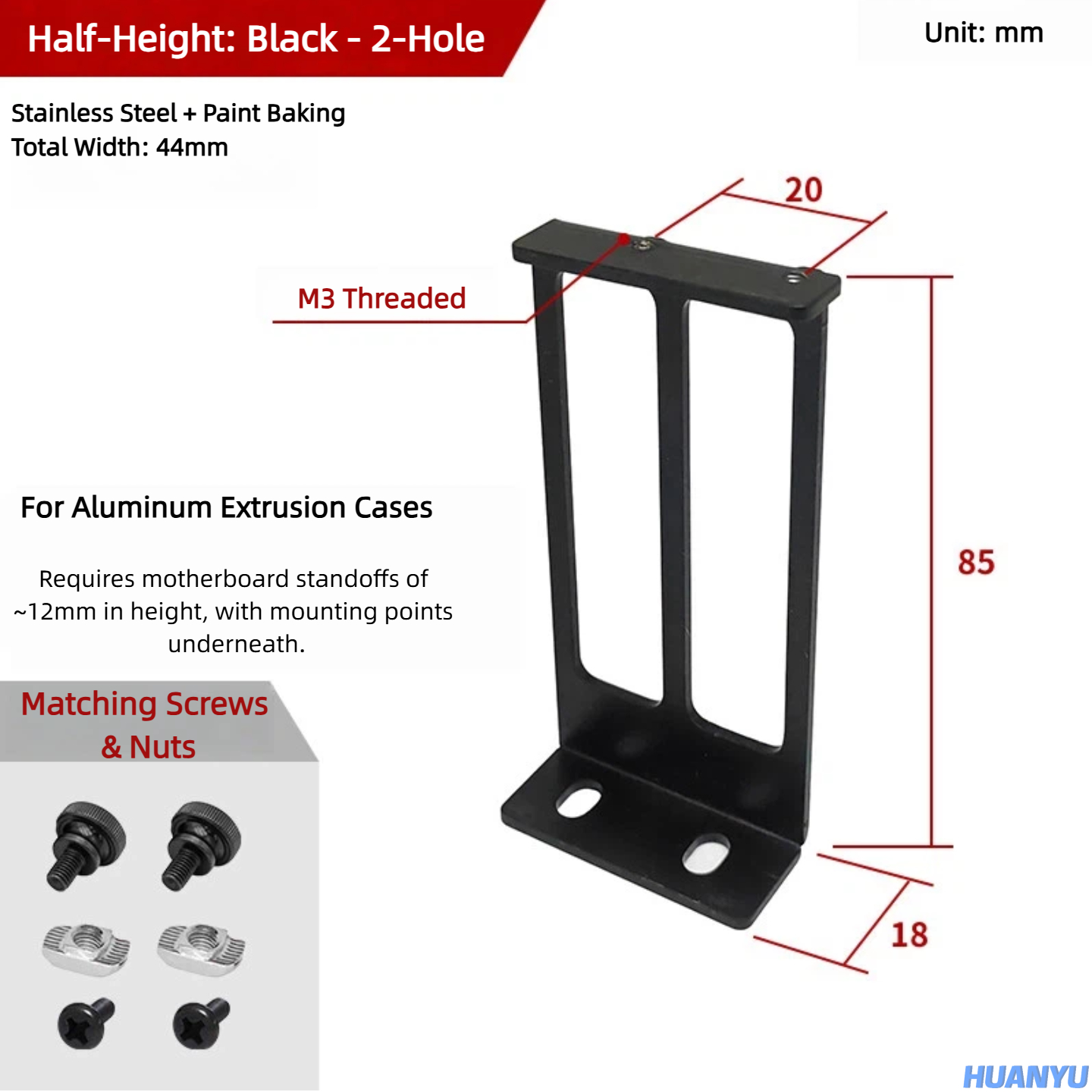 Low-Profile: Black, 2 Holes (w/Screws)