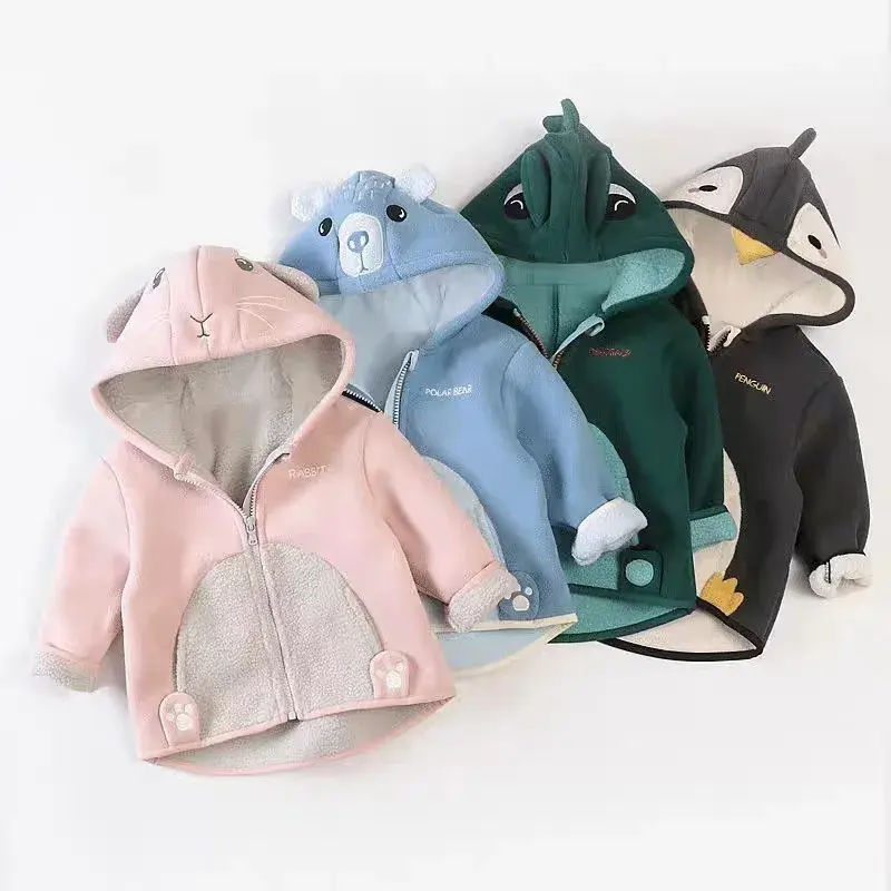 Chaqueta de lana polar para niños, niñas, chaqueta de dibujos animados de dinosaurio, chaqueta con capucha y cremallera de pingüino de 0 a 8 años, ropa