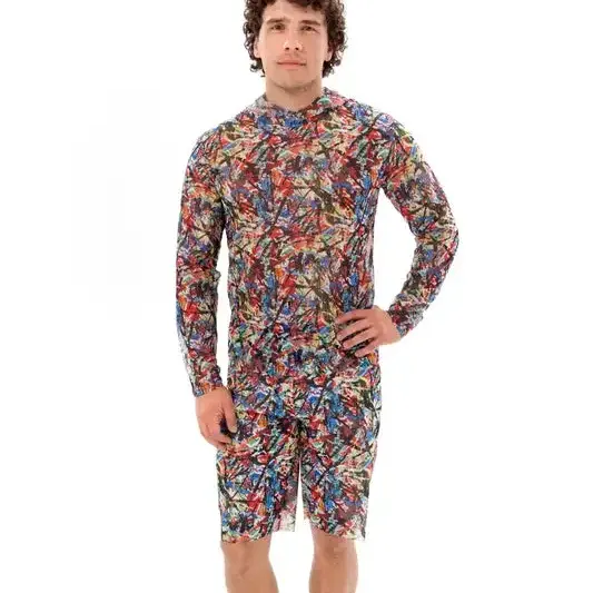 Abbronzatura da uomo attraverso Street Art Beachwear uomo manica lunga UV attraverso stampa costumi da bagno