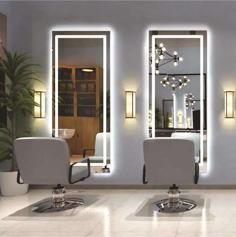 Espelho de barbeiro retroiluminado com led, grande comprimento total, espelho grande de salão, beleza, barbeiro, led, retroiluminado