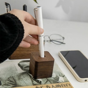 LSL Bàn Bằng Gỗ Đồ Trang Trí Retro Stylo Penholder Đồ Nội Thất Hiển Thị Bộ Sưu Tập Quà Tặng Brass Bút Đứng Beech Óc Chó Cube Bút Chủ - Product Image 4