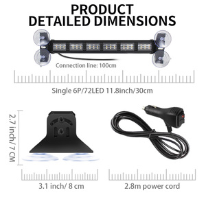 2Pcs Color Changing LED Warning <strong>Light</strong> Bars Emergency Flashing LED <strong>Light</strong> Bar Road Rescue Strobe Warning Lamp with Suction Cups