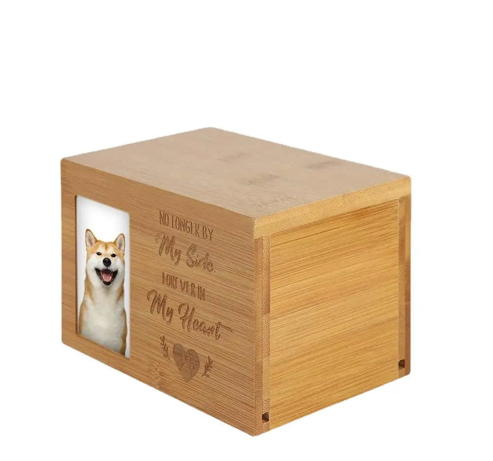 개 유골용 항아리, 애완 동물 화장을위한 사진 프레임 나무 상자가있는 나무 기념 애완 동물 항아리
