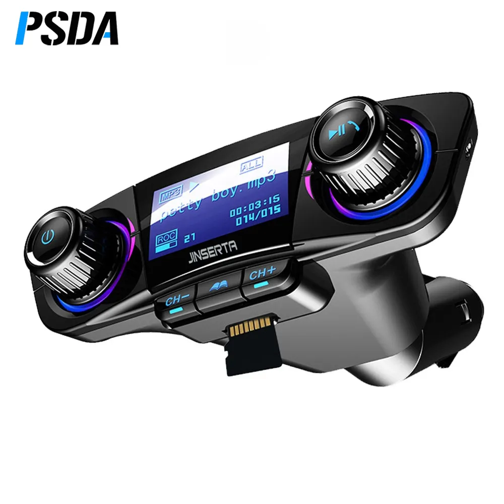 PSDAFMトランスミッターAuxモジュレーターワイヤレス5.0ハンズフリーカーキットカーオーディオMP3プレーヤー (スマートチャージ付き) デュアルUSBカーチャージャー
