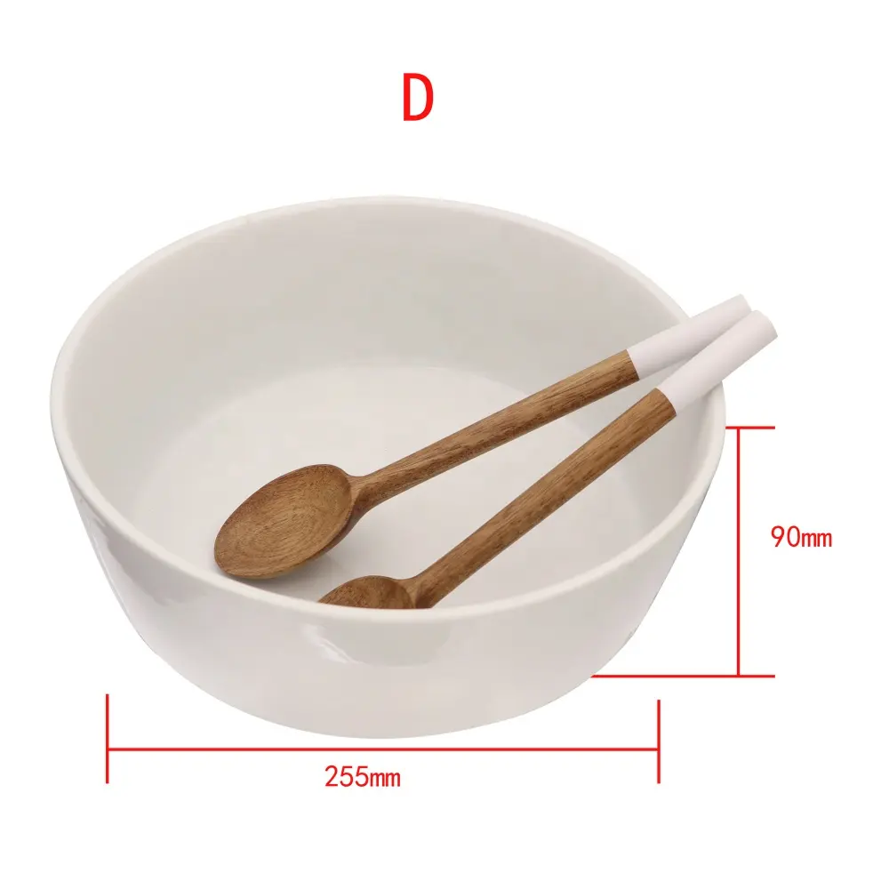 10'' Ceramic salad bowl with salad spoon fork large salad bowl with cutlery