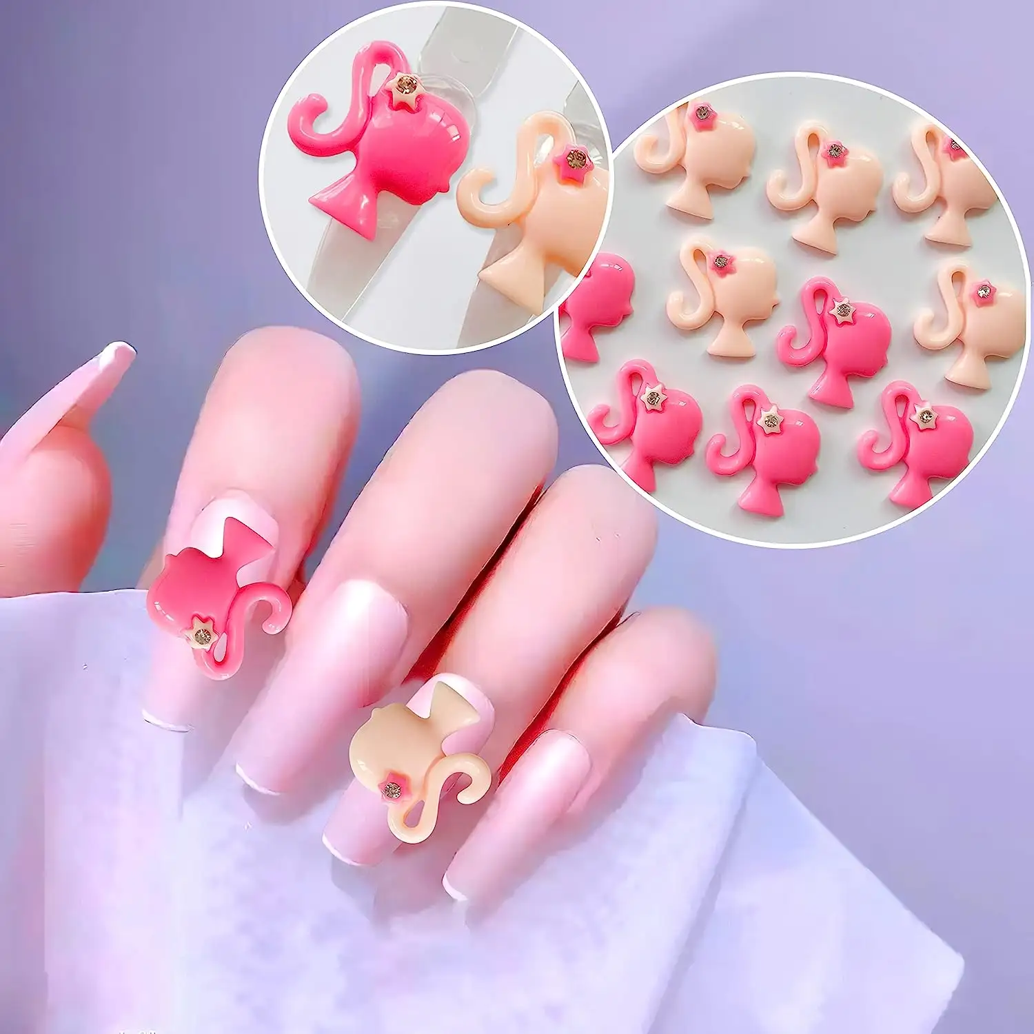 Breloques pour ongles 3D Art Breloques pour ongles en résine rose Cool Girls Head for Nail Art Decorations