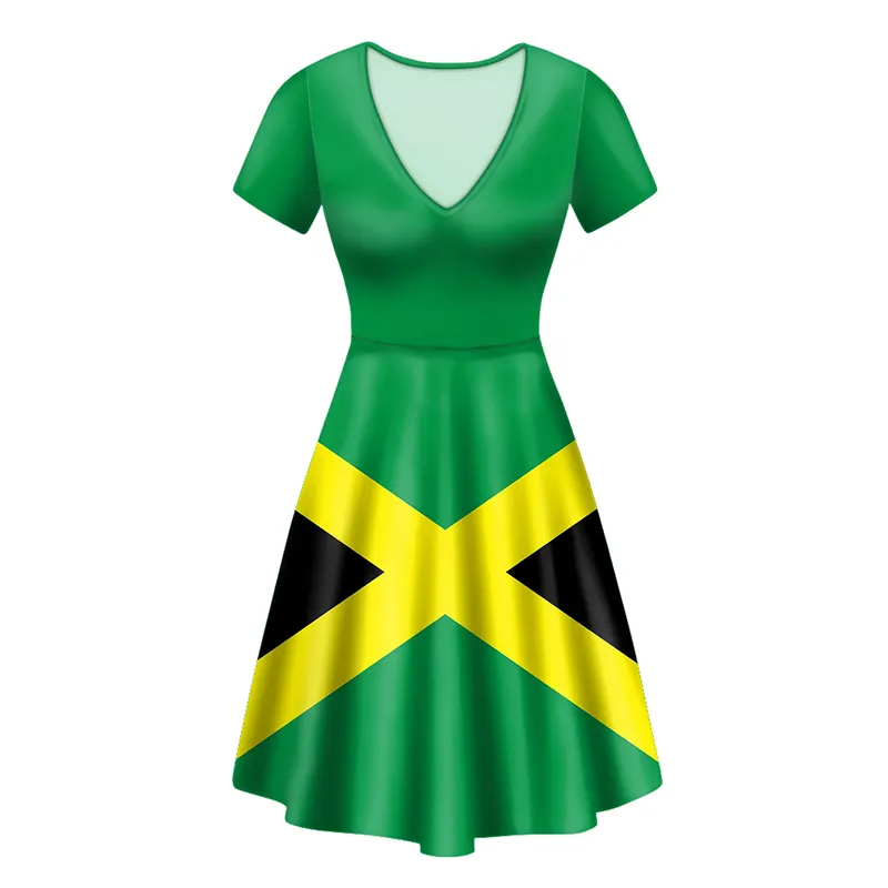 Vestido holgado informal de verano con estampado de bandera de Jamaica, Túnica elegante de manga corta hasta la rodilla con cuello de pico para mujer, venta al por mayor