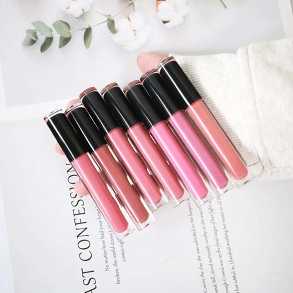 Grosir Vegan kosmetik tahan air merah muda Nude Lipgloss Vendor Label pribadi Logo kustom Lip Gloss Matte tahan lama