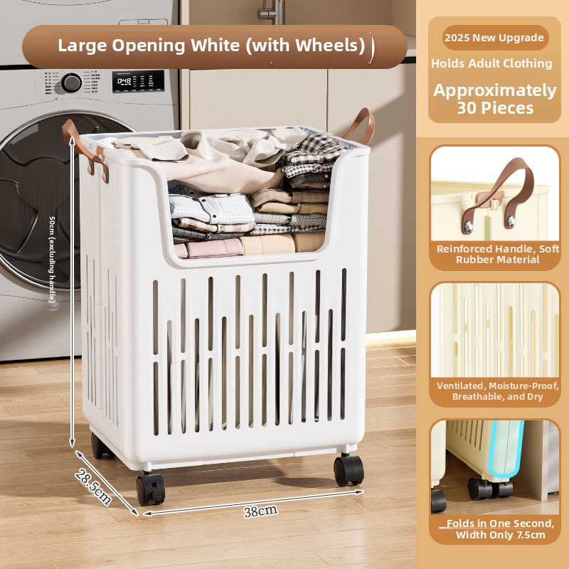 Panier de rangement pliable ouvert-grande taille-roues universelles-blanc