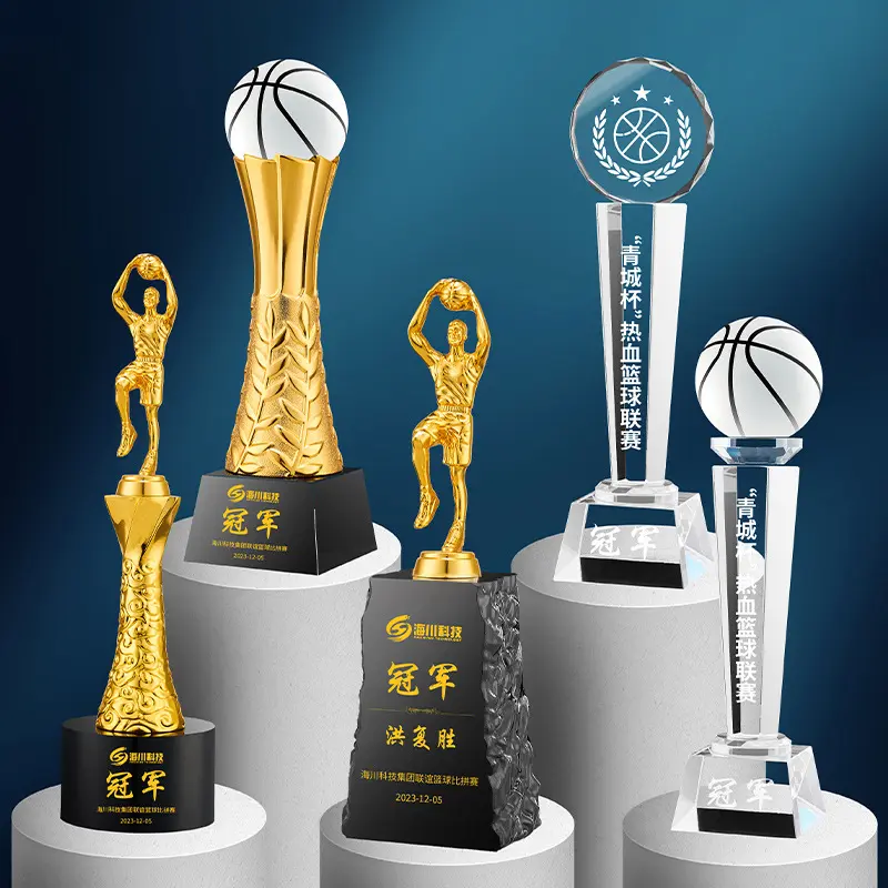 Custom New League Kampioen Cup Figurine Trofee Award Goud Big Mvp Bodybuilding Sport Glas Crystal Basketball Trofee En Medailles