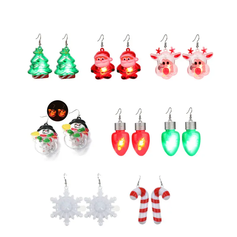 Boucles d'oreille en forme d'arbre pour cadeau de noël, bijoux en acrylique avec lumière Led, vente en gros,