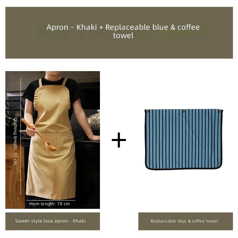 Tablier kaki 1 torchon bleu café