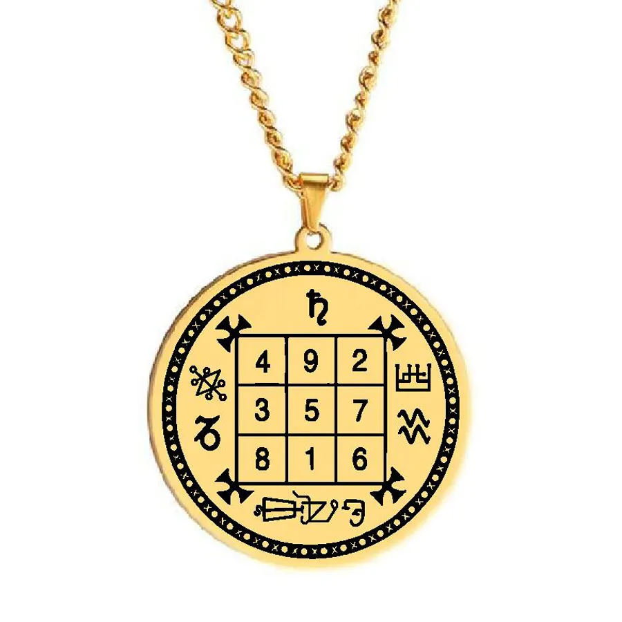HLSS490 talismán mágico cuadrado de Saturno potente amuleto regalo Original esoterismo corte láser collar con colgante de acero inoxidable