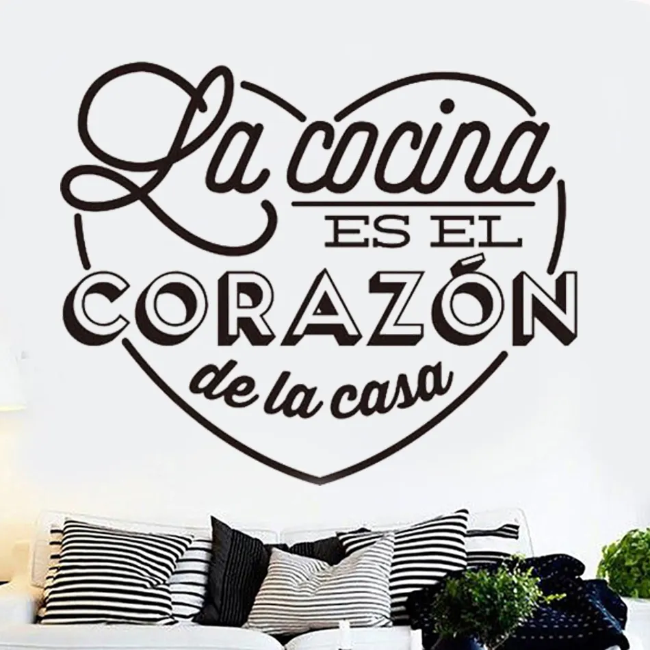 Spanish Quotes Wall Stickers Home Decor House Decoration Art Wallpaper Cocina Heart Vinyl Wall Mural Kitchen Wall Decals
