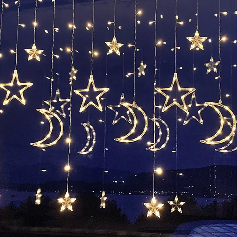 Cortina led decorativa para quarto com estrelas e lua, varal acrílico e lua, para área externa, decoração de natal, WL-LY-013