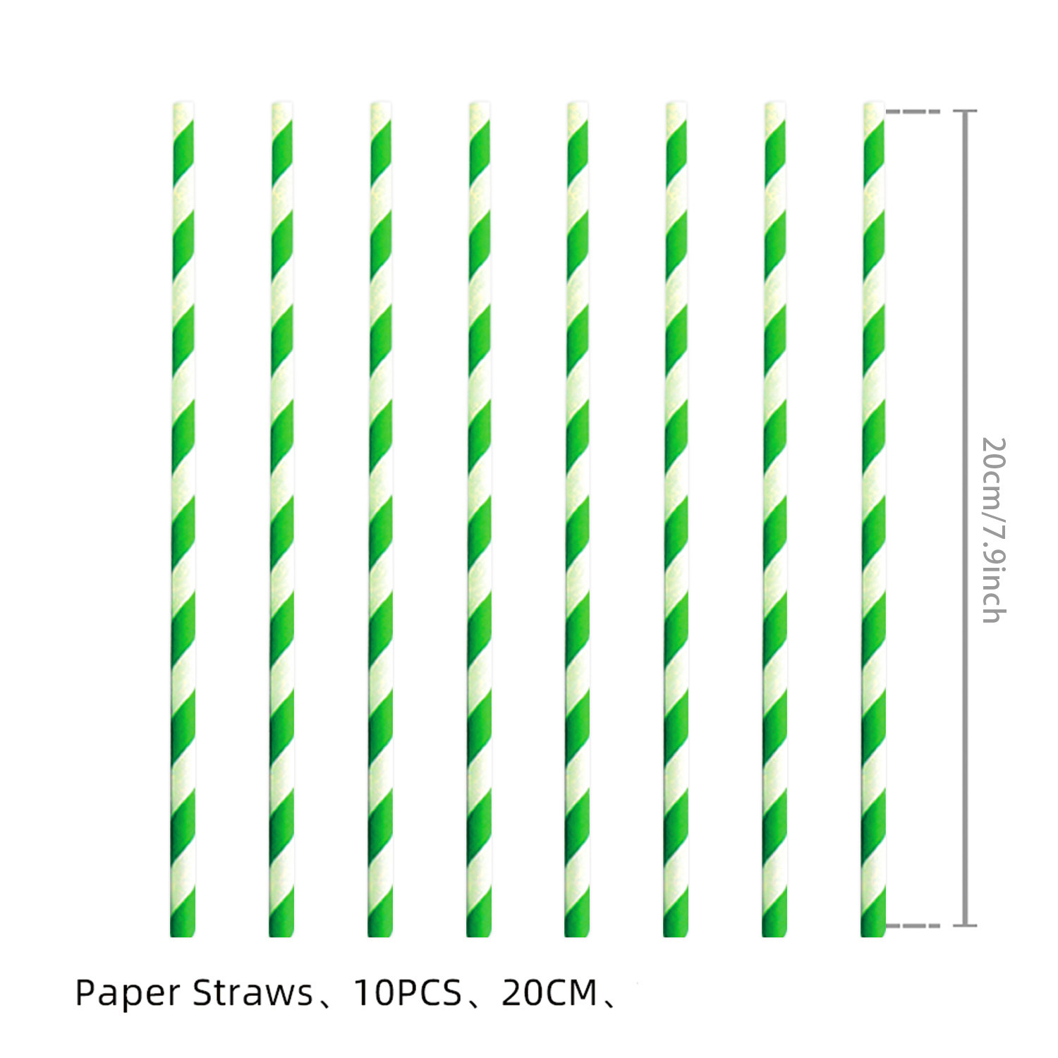 Green striped straws 10pcs