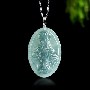 หยกธรรมชาติ S925น้ำสีฟ้า Jadeite จี้หยกบริสุทธิ์จี้หยกสำหรับศาสนาคริสต์ของขวัญจากการประเมิน D991ใบรับรอง - Product Image 1