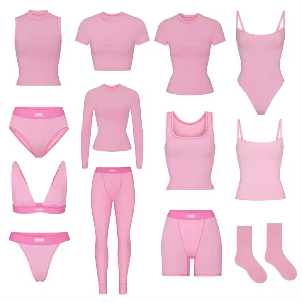 Oem 핑크 골지 여름 옷 2 2 개 세트 여성 의류 라운지웨어 세트 라운지웨어 2024 잠옷 여성 세트 복장