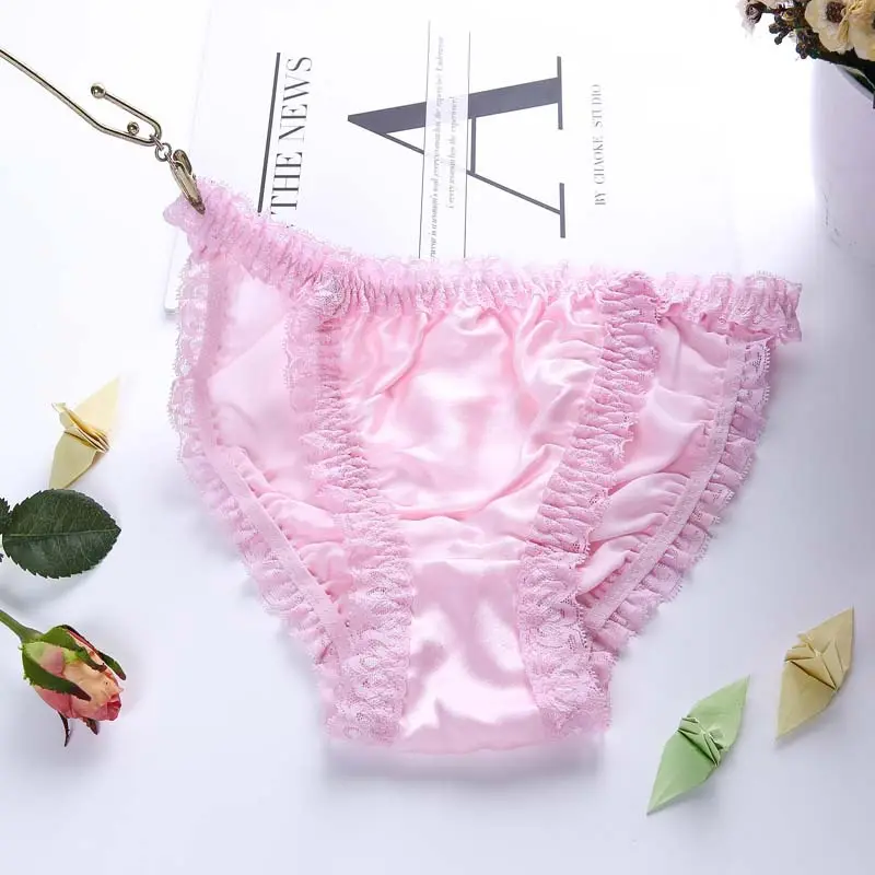 Bragas de seda de 8 colores para mujer, ropa interior sexy de encaje, transpirable