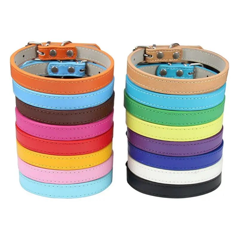 Solid Color PU Pet Collars for Dogs and Cats Adjustable Necklace Dog Cat Collar Wholesale Pet Accessories