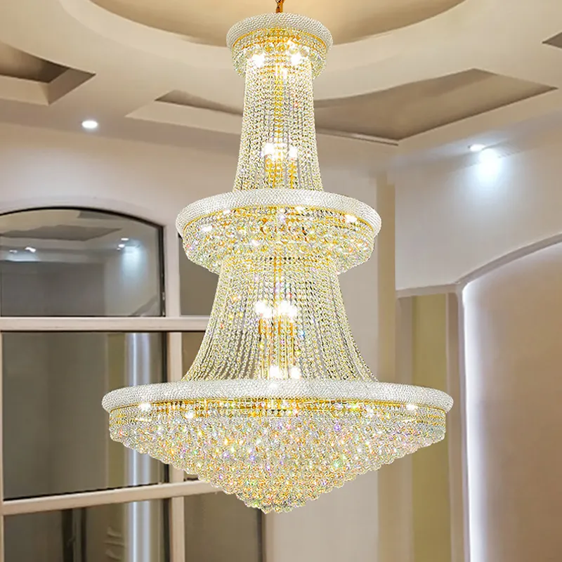 Hotel Lobby Big Luxurious Gold Chandelier Crystal Empire Crystal Chandeliers Pendant Lights