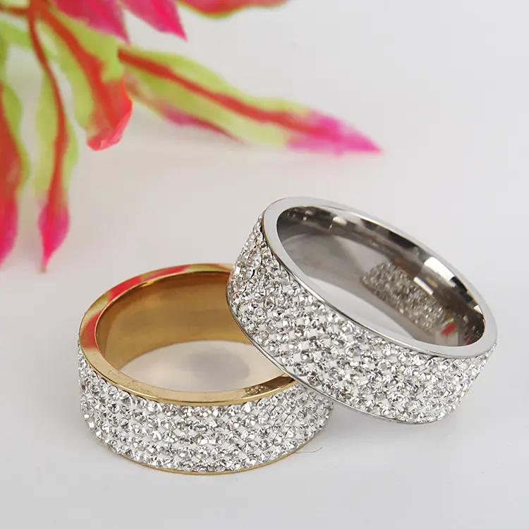 Moda özel CZ zirkon taşlar elmas paslanmaz çelik Hip Hop çift yüzük erkekler kadınlar için