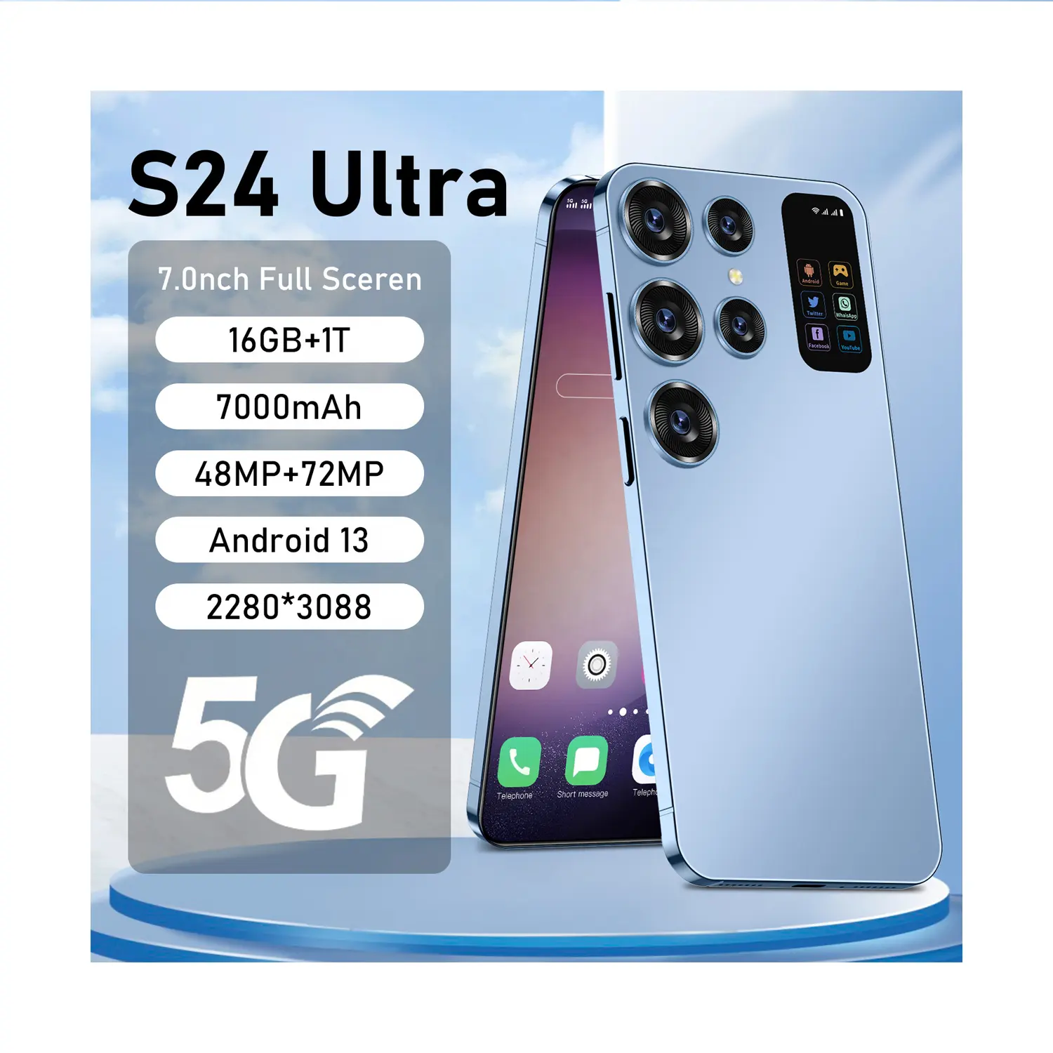 Goed Verkopende Aangepaste Mobiele Telefoons Smartphones S24 Ultra Groot Scherm 5G Smartphone 16Gb + 1Tb Android13 Dual Sim Card Handphone