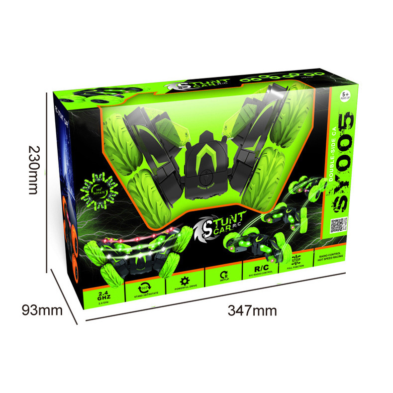 SY005 Coche Acrobático de Doble Cara - Negro y Verde - Caja con Ventana