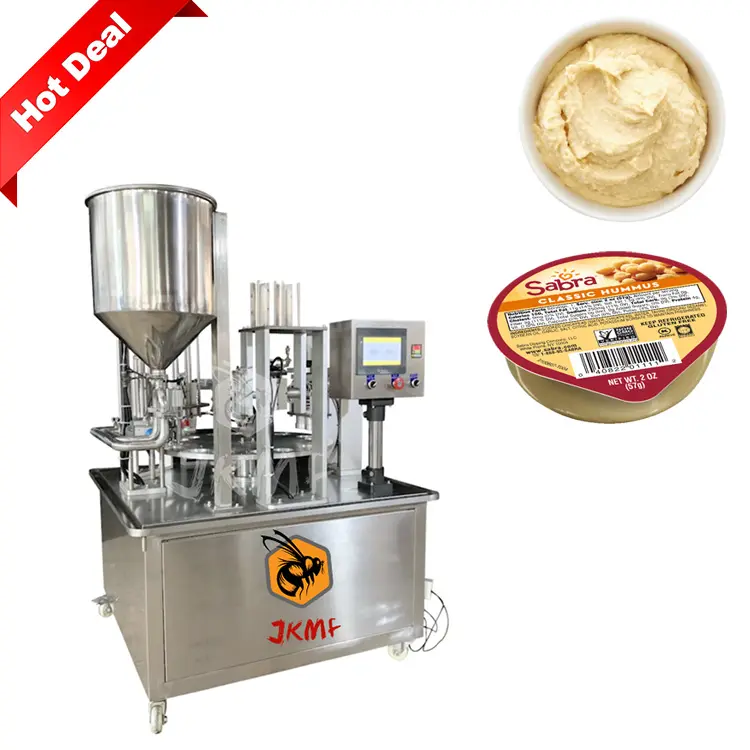 Máquina de enchimento de copo de hummus, máquina totalmente automática de enchimento e vedação de copos de batatas máscaras