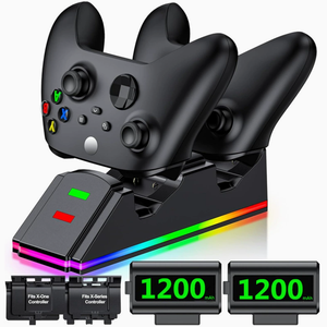 デュアル充電ステーションでRGB LEDライト付きXbox One S/Xエリート/シリーズX/Sコントローラーバッテリードック充電器ベースXboxゲームパッド