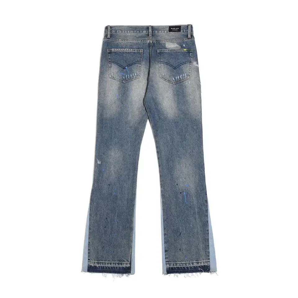 Jeans de grafite personalizados de alta qualidade OEM original skinny rasgado empilhados jeans queimados homens