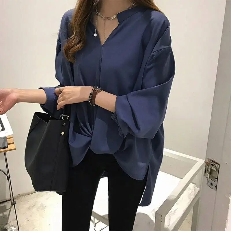 Wholesale Women Fashion Ladies Front Tie Long Sleeve Solid Color Shirts Spring Blouses Women Long T-shirt