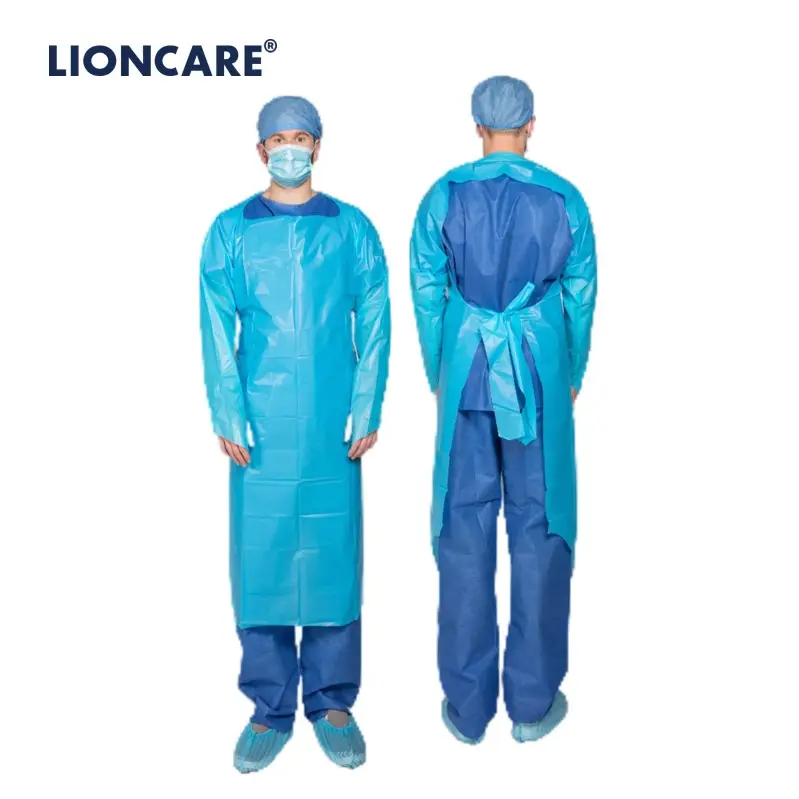 PPE cá nhân bảo vệ CPE Gown với mở trở lại và ngón tay cái vòng lặp