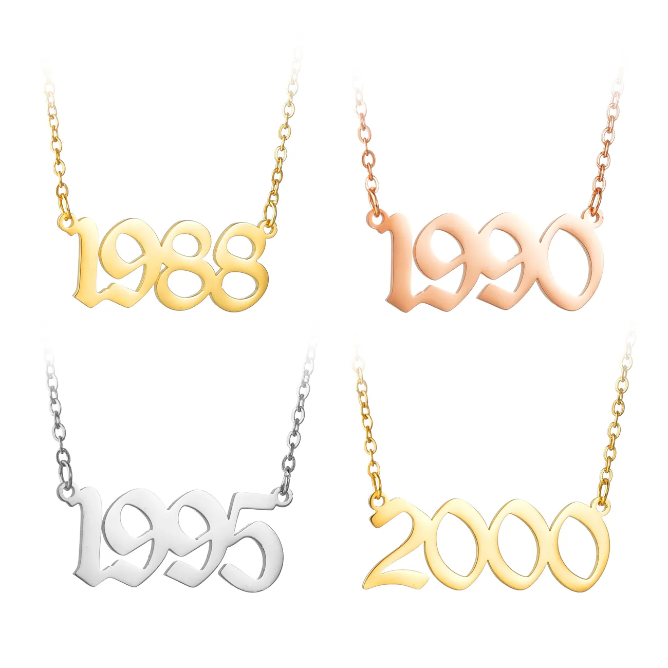 Birthday Gift Arabic Numeral Personalized 18K Gold Plated Stainless Steel Birth Year Necklace