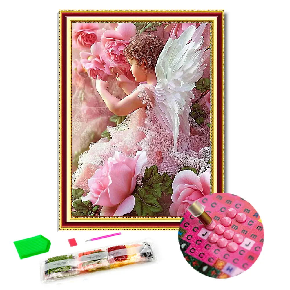 Il fornitore di pittura diamantata gode dell'angelo fiore per bambini 5d Kit di pittura diamantata fatta a mano decorazione per la casa