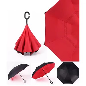 定制23英寸反车伞带标志双层由内而外C形手柄设计反雨伞 - Product Image 5
