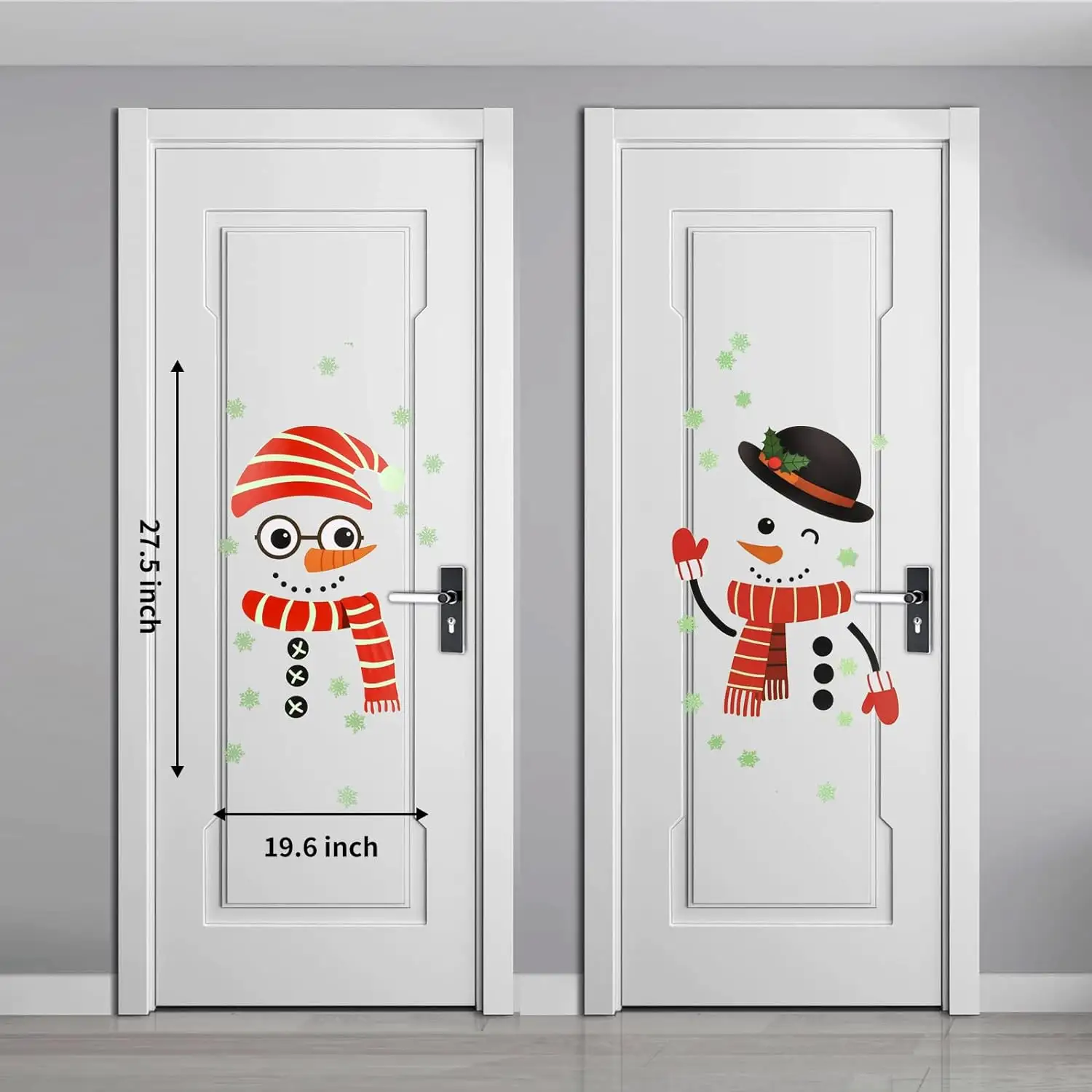 Pegatinas navideñas para puerta de entrada, hojas de decoración para el hogar, pegatinas navideñas para nevera, pegatinas para ventana de muñeco de nieve con calcomanías de copos de nieve