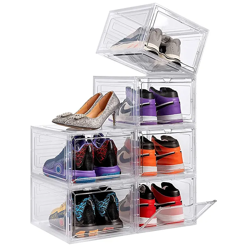 Caixas de armazenamento de sapatos robustas, organizador de sapatos de plástico transparente empilhável, para tênis de exibição