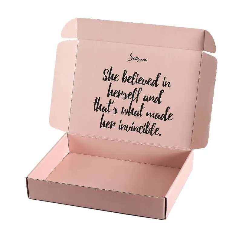 Gratis sampel kotak surat kemasan bergelombang kosmetik warna merah muda logo kustom kotak pengiriman kotak kertas