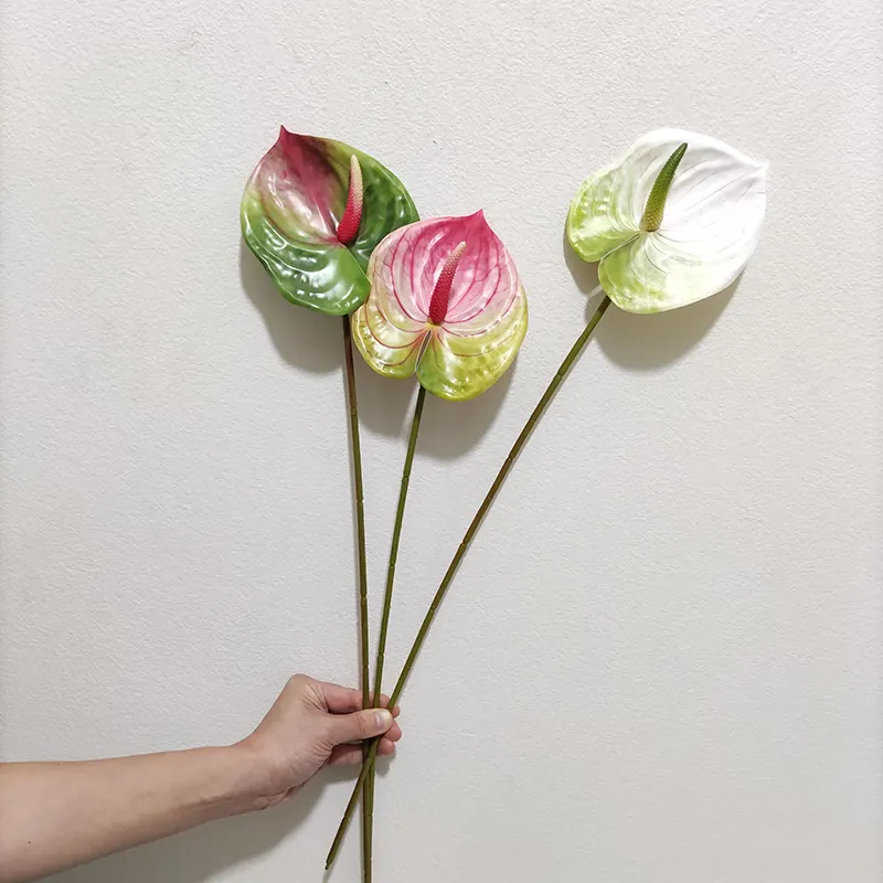 Fleur artificielle 3D imprimée en Anthurium au toucher réel pour la décoration de fête de mariage, vente en gros
