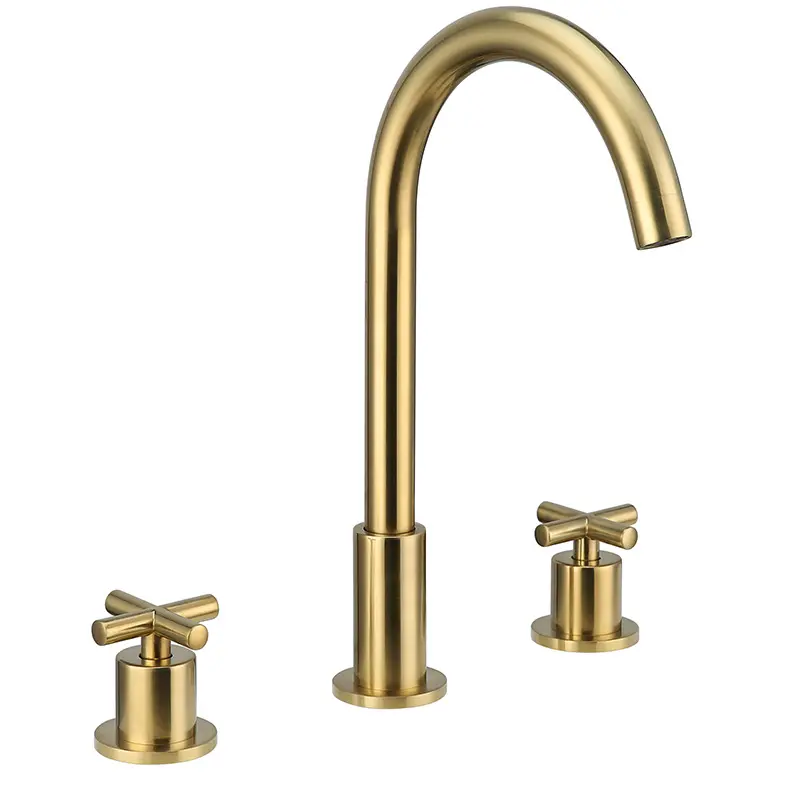 Rubinetto da bagno di alta qualità 3 fori miscelatore rubinetto con due maniglie a croce rubinetto bagno oro spazzolato