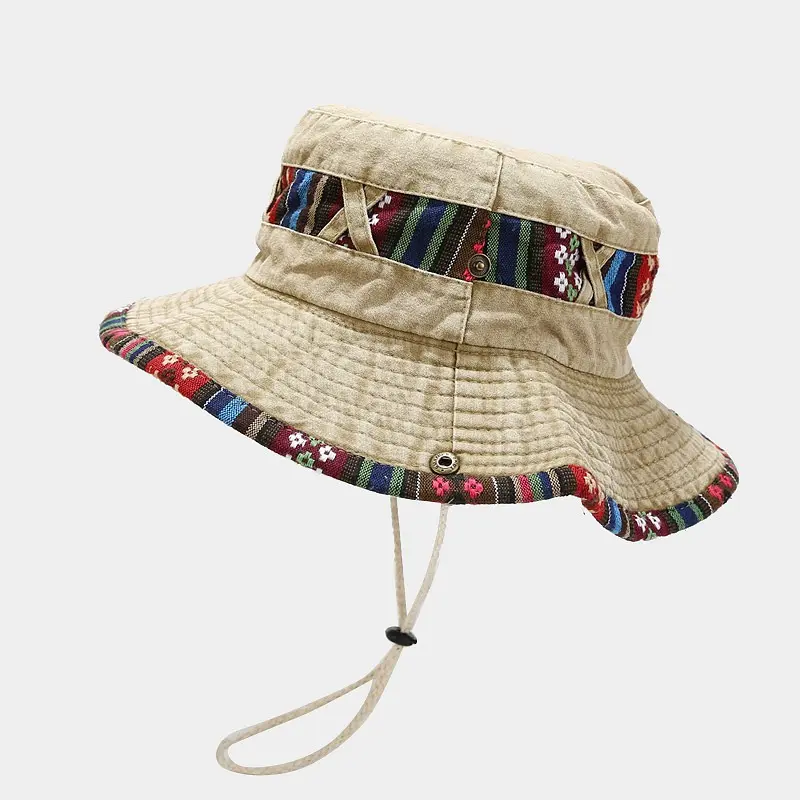 قبعة صياد عرقية جديدة قبعة رأس كبير باهتة لتسلق الجبال في الهواء الطلق للنساء والرجال دلو بحافة واسعة قابلة للطي
