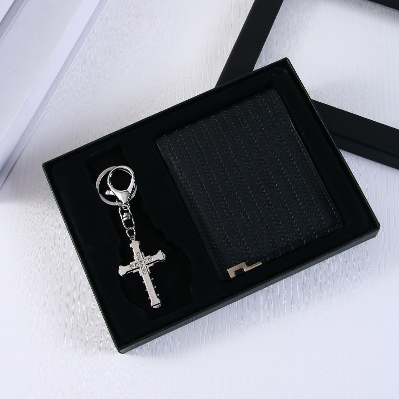 3-piece set in black (wallet + keychain + gift box)