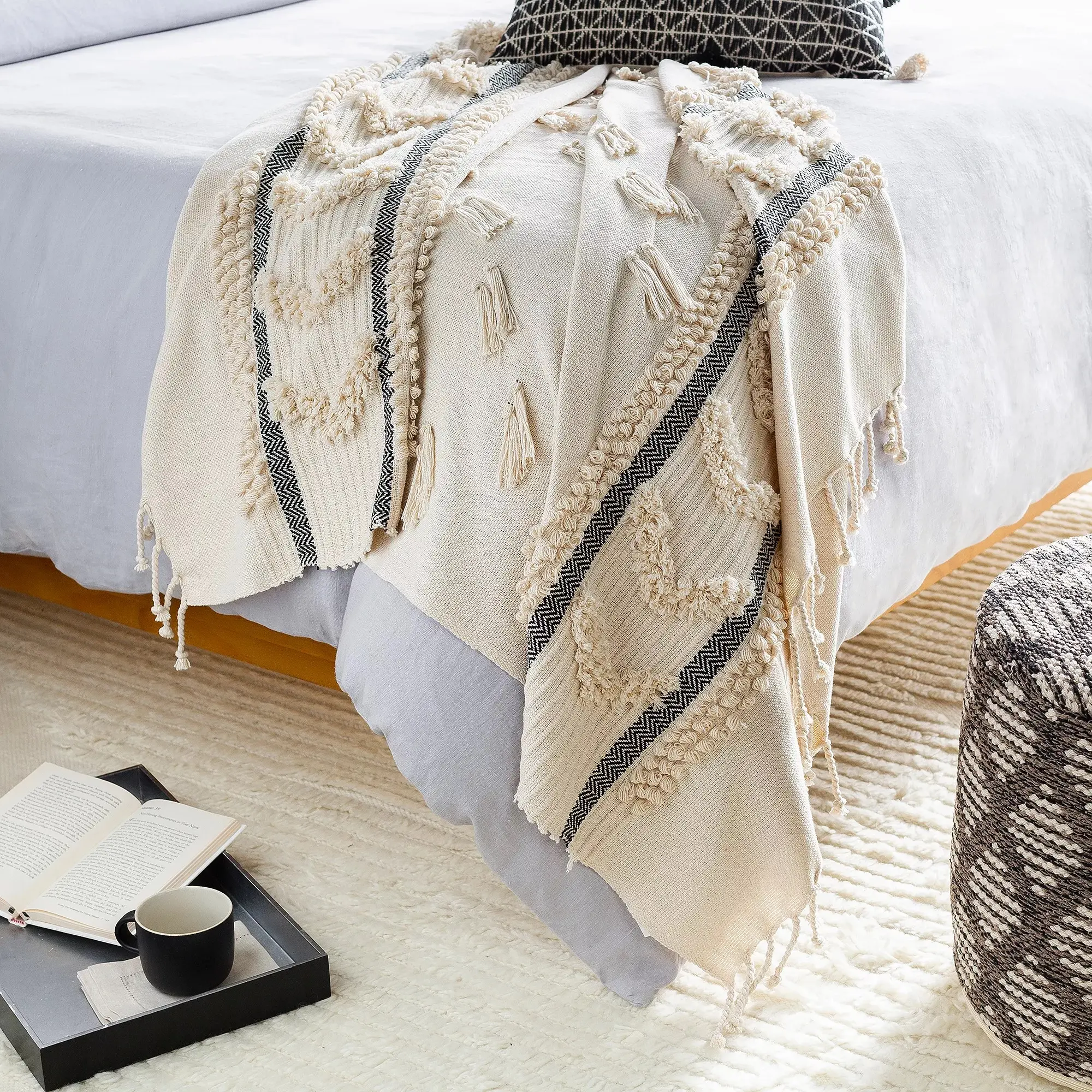 Nature4u-Manta de algodón estilo bohemio para sofá, cobertor decorativo de tejido suave para SILLA, 50x60