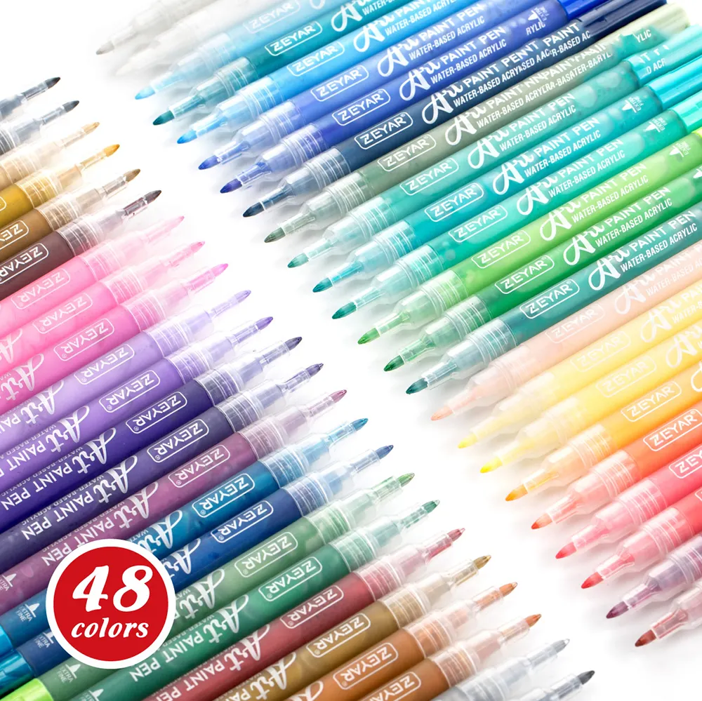 공장 아크릴 투명 펜 튜브 48 색 무독성 및 지울 수없는 컬러 아트 페인팅 아크릴 페인트 마커 펜 세트